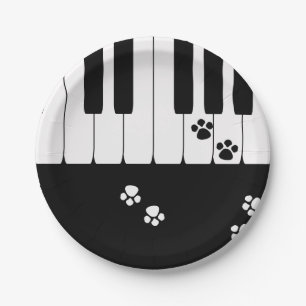 Assiettes En Carton Clés de piano et pattes de pieds de chat