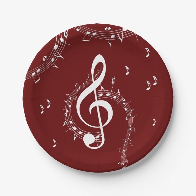Assiettes En Carton Climacic G Clef Music Rouge (Devant)
