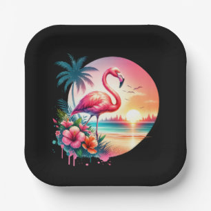 Assiettes En Carton Clipart coucher de soleil Flamant rose rose
