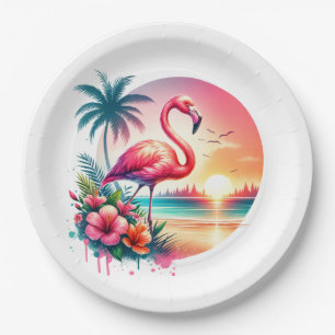 Assiettes En Carton Clipart coucher de soleil Flamant rose rose