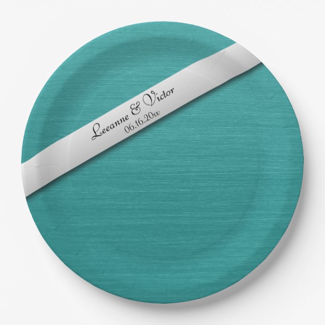 Assiettes En Carton Cloches de Mariage bleu turquoise personnalisées (Devant)