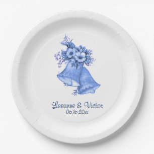 Assiettes En Carton Cloches Mariage Bleu Personnalisées