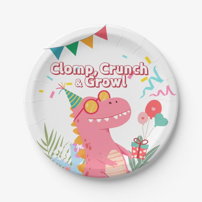 Assiettes En Carton Clomp, Crunch & Growl ! Parti Dinosaur (Devant)
