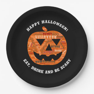 Assiettes En Carton Cloud Citrouille de mot d'Halloween noir personnal