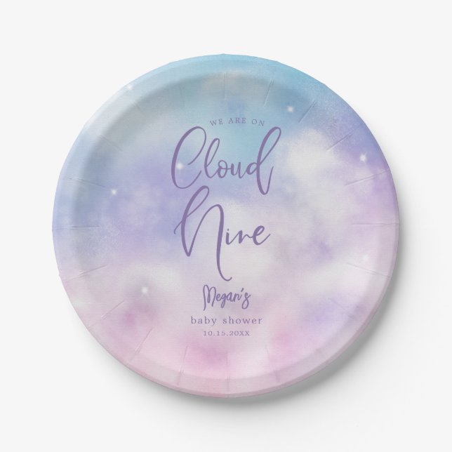 Assiettes En Carton Cloud Neuf Baby shower fille (Devant)