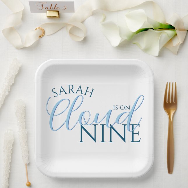 Assiettes En Carton Cloud neuf simple script moderne douche nuptiale (Mariage)