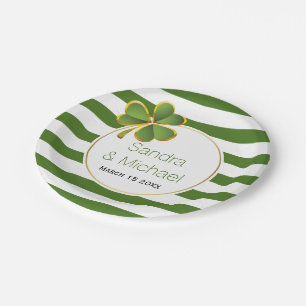 Assiettes En Carton Clover moderne & rayures blanches vertes mariage i