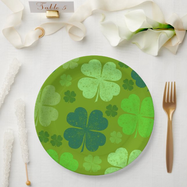 Assiettes En Carton Clovers verts, Lucky Clovers, Saint Patrick's Day (Mariage)