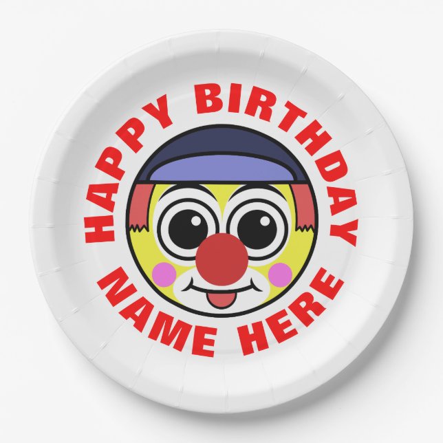 Assiettes En Carton Clown d'anniversaire personnalisé (Devant)