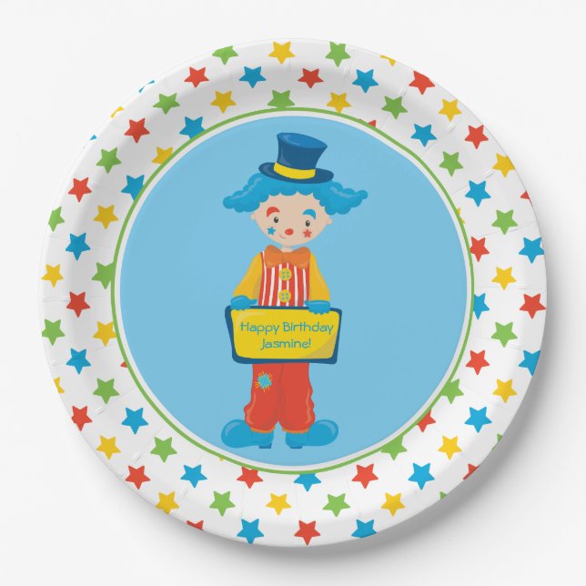 Assiettes En Carton Clown du thème | de cirque | personnalisé (Devant)