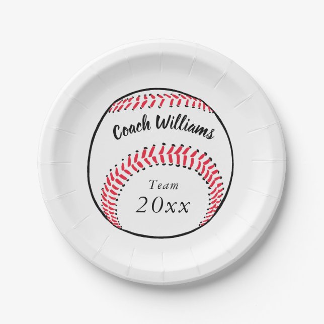 Assiettes En Carton Coach de baseball Ajouter nom, équipe et année (Devant)