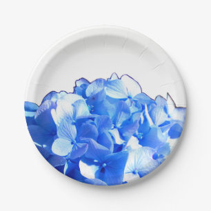 Assiettes En Carton Cobalt bleu floral élégant bleu hydrangées