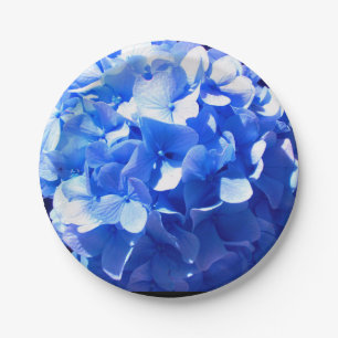 Assiettes En Carton Cobalt bleu floral élégant bleu hydrangées