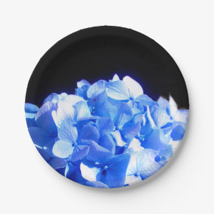Assiettes En Carton Cobalt bleu floral élégant bleu hydrangées