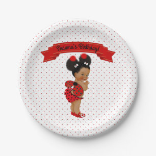 Assiettes En Carton Coccinelle bébé fille afro-américaine points rouge