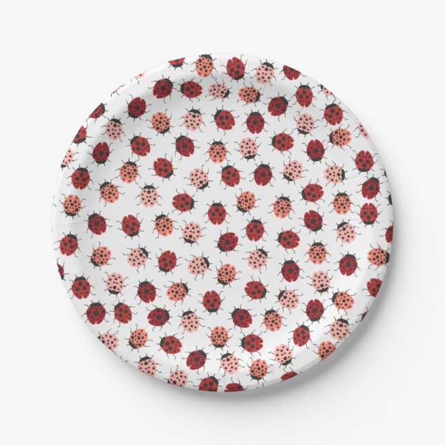 Assiettes En Carton Coccinelles modernes en rouge et le rose (Devant)