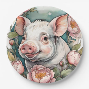 Assiettes En Carton Cochon de porc rose pâle