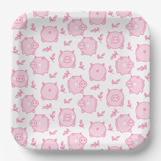 Assiettes En Carton Cochon fête d'anniversaire rose (Recto)