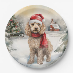 Assiettes En Carton Cockapoo Dog in Snow Christmas
