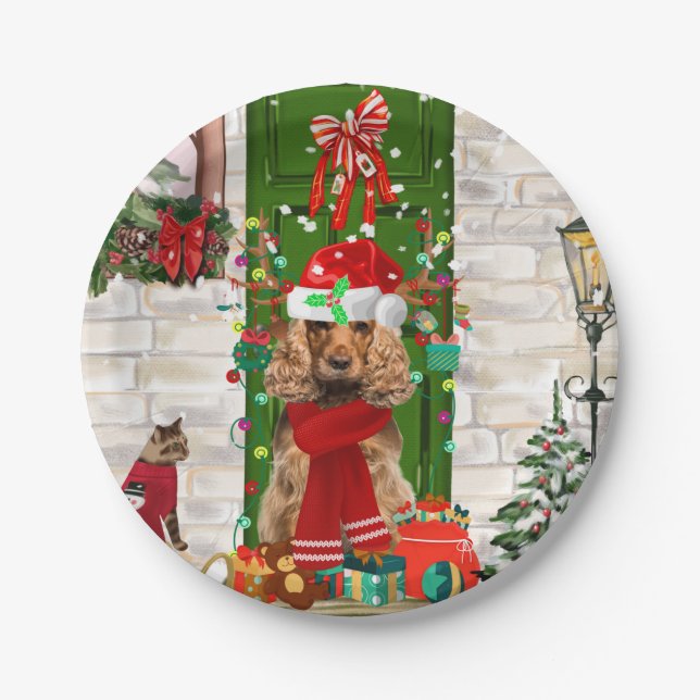 Assiettes En Carton Cocker Spaniel Chien Noël (Devant)