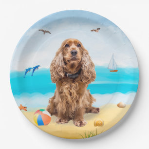 Assiettes En Carton Cocker Spaniel Chien sur la plage