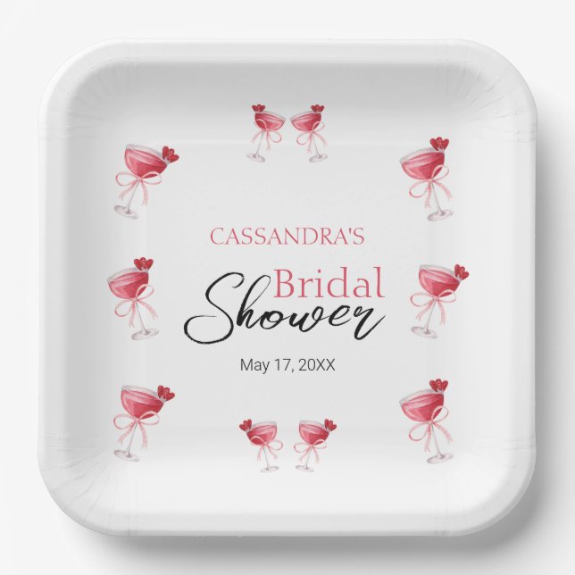Assiettes En Carton Cocktail Beverage Fête des mariées Bow rose (Recto)