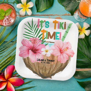 Assiettes En Carton Cocktail de coco Tropical Tiki Party