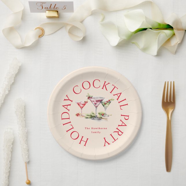 Assiettes En Carton Cocktail de Noël et soirée élégante (Mariage)
