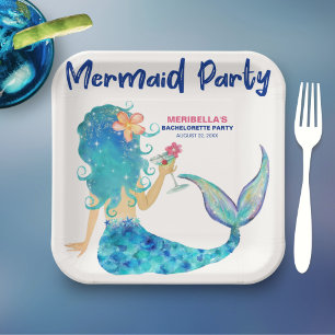 Assiettes En Carton Cocktail Mermaid Minimalist Beach Bachelorette
