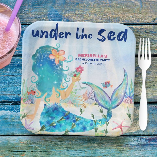 Assiettes En Carton Cocktail Mermaid Sous La Bachelorette Sea Beach (Créateur téléchargé)