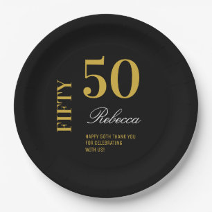 Assiettes En Carton Cocktail minimum Black & Gold 50th Birthday Party