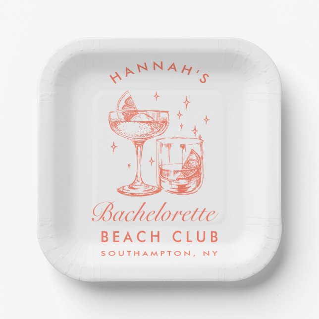 Assiettes En Carton Cocktail moderne rétro Bachelorette Orange (Recto)