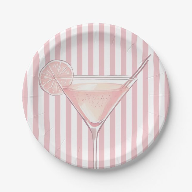 Assiettes En Carton Cocktail rose moderne Anniversaire (Devant)