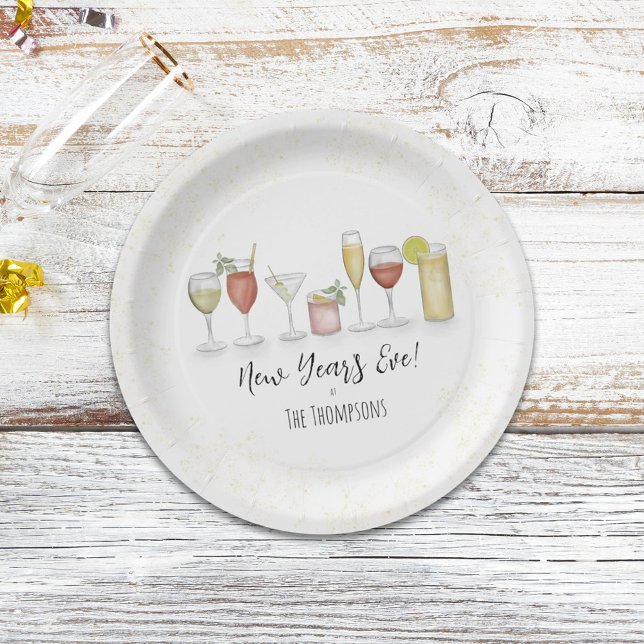 Assiettes En Carton Cocktail simple New Years Party Boissons Aquarelle (Créateur téléchargé)