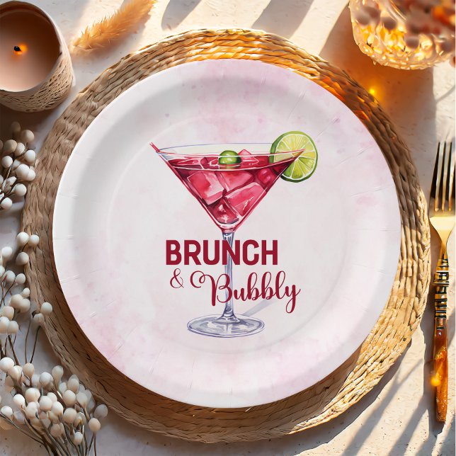 Assiettes En Carton Cocktails Brunch & Bubbly Enterrement de Vie de Je (Créateur téléchargé)