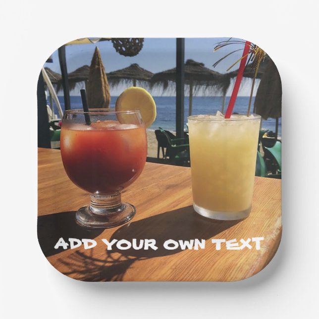 Assiettes En Carton Cocktails by the Sea Custom Text (Recto)