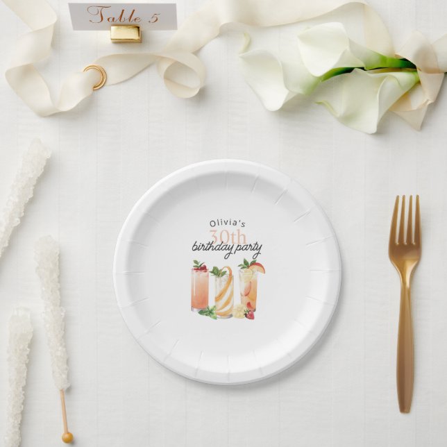 Assiettes En Carton Cocktails d'été moderne 30e fête d'anniversaire (Mariage)