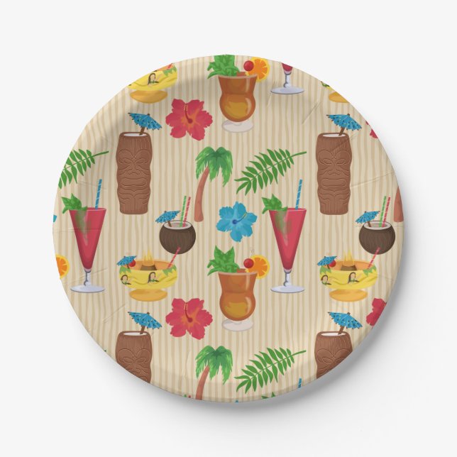 Assiettes En Carton Cocktails Tiki Tropical (Devant)