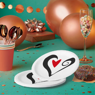 Assiettes En Carton Coeur Abstrait rouge et noir Romantique moderne