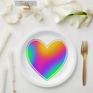 Assiettes En Carton Coeur arc-en-ciel