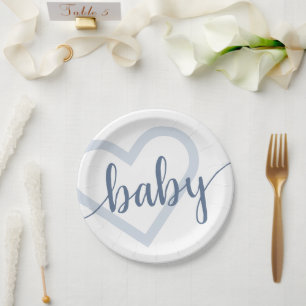 Assiettes En Carton Coeur bébé   Dusty Ardoise Bleu Flourdissant Scrip