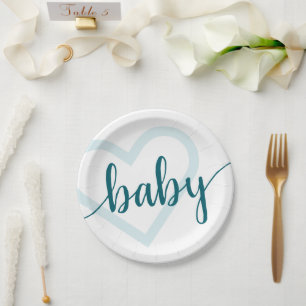 Assiettes En Carton Coeur bébé   Turquoise Vert foncé de minuit