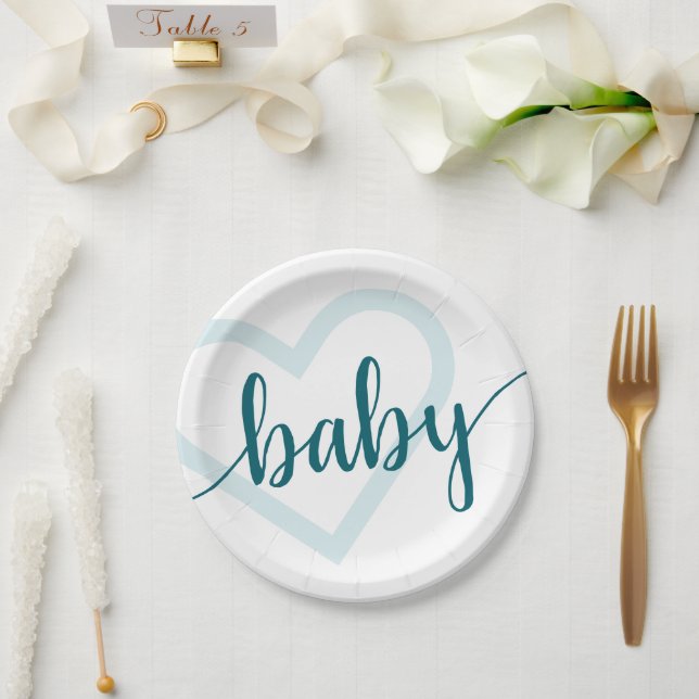 Assiettes En Carton Coeur bébé | Turquoise Vert foncé de minuit (Mariage)