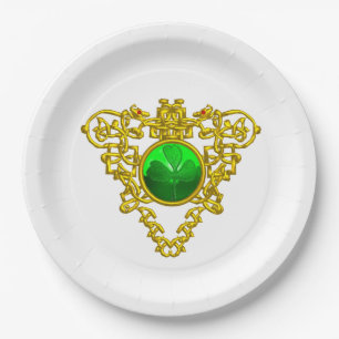 ASSIETTES EN CARTON CŒUR CELTIQUE DE LA SAINT PATRICK,TRÈFLE À TROIS F