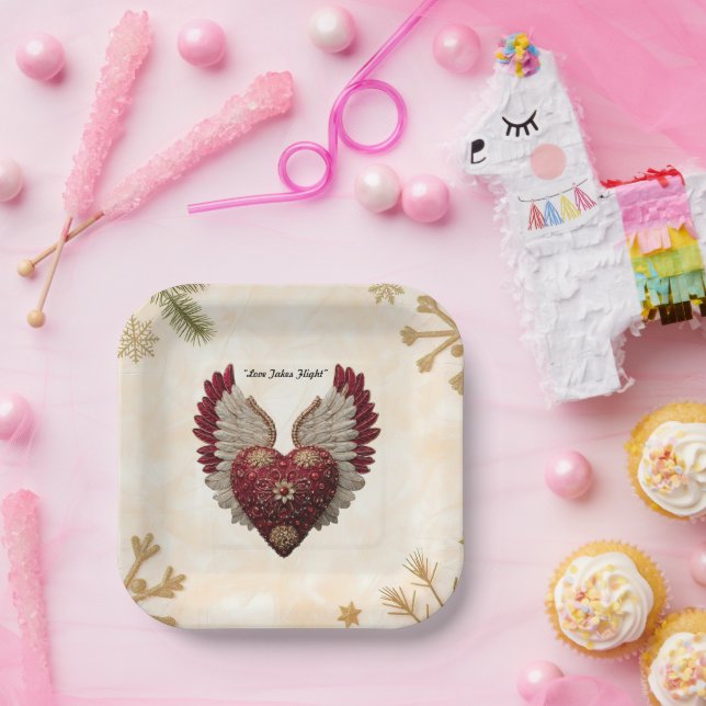 Assiettes En Carton "Cœur d'amour flottant" (Fête)