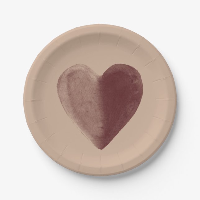 Assiettes En Carton Coeur d'aquarelle rouge (Devant)