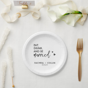 Assiettes En Carton Coeur de calligraphie noir et blanc minimaliste de