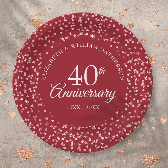 Assiettes En Carton Cœur de confettis pour le 40e anniversaire d'amour (Créateur téléchargé)