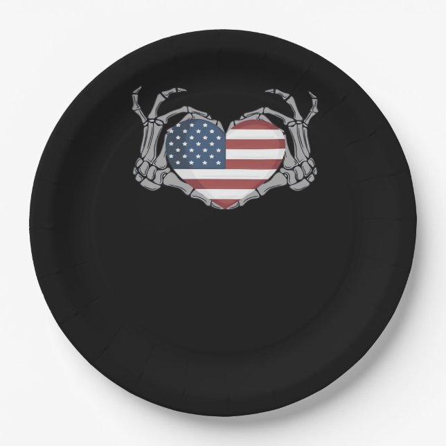 Assiettes En Carton Coeur de drapeau américain (Devant)