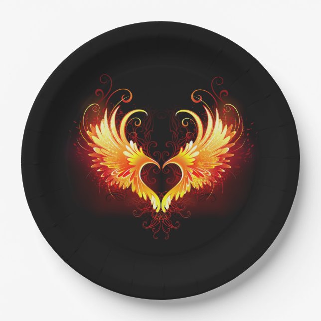 Assiettes En Carton Coeur de feu ange avec ailes (Devant)